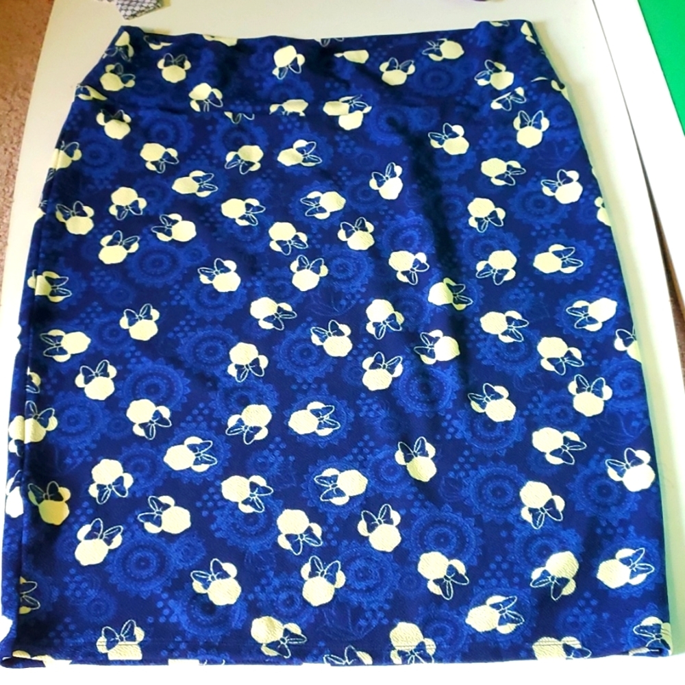 LuLaRoe Disney Blue and Yellow Mini Mouse Pencil Skirt